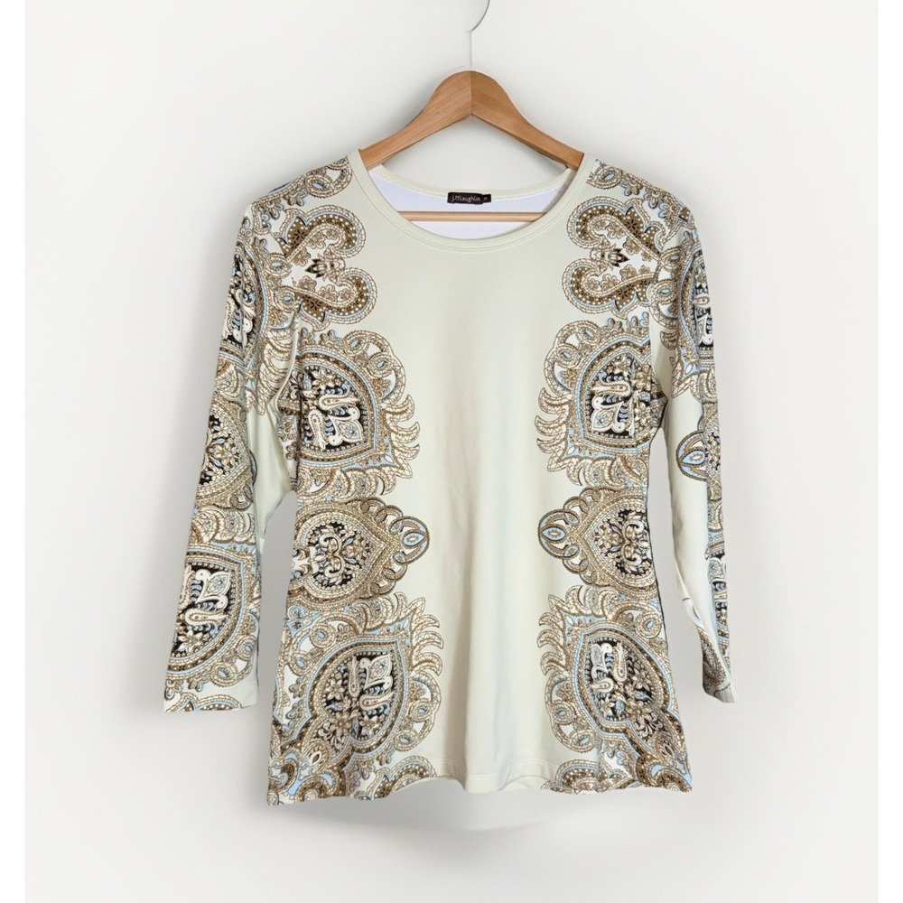 J. Mclaughlin Top Women's Size M Catalina Cloth Cream Paisley 3/4 Sleeves